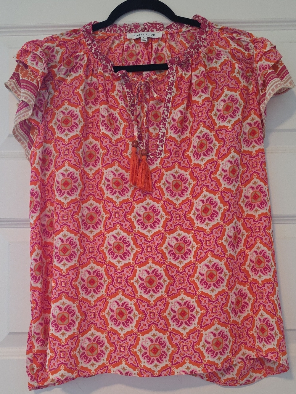 Rose + Olive Paisley Blouse in Pink & Orange Large Like New